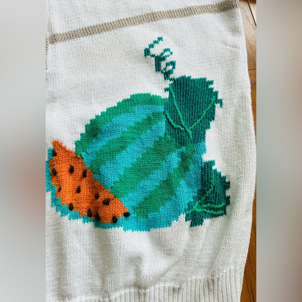 80s Vintage Capricci Knitwear Fruit Patterned Cream Sweater - Picture 12 of 16